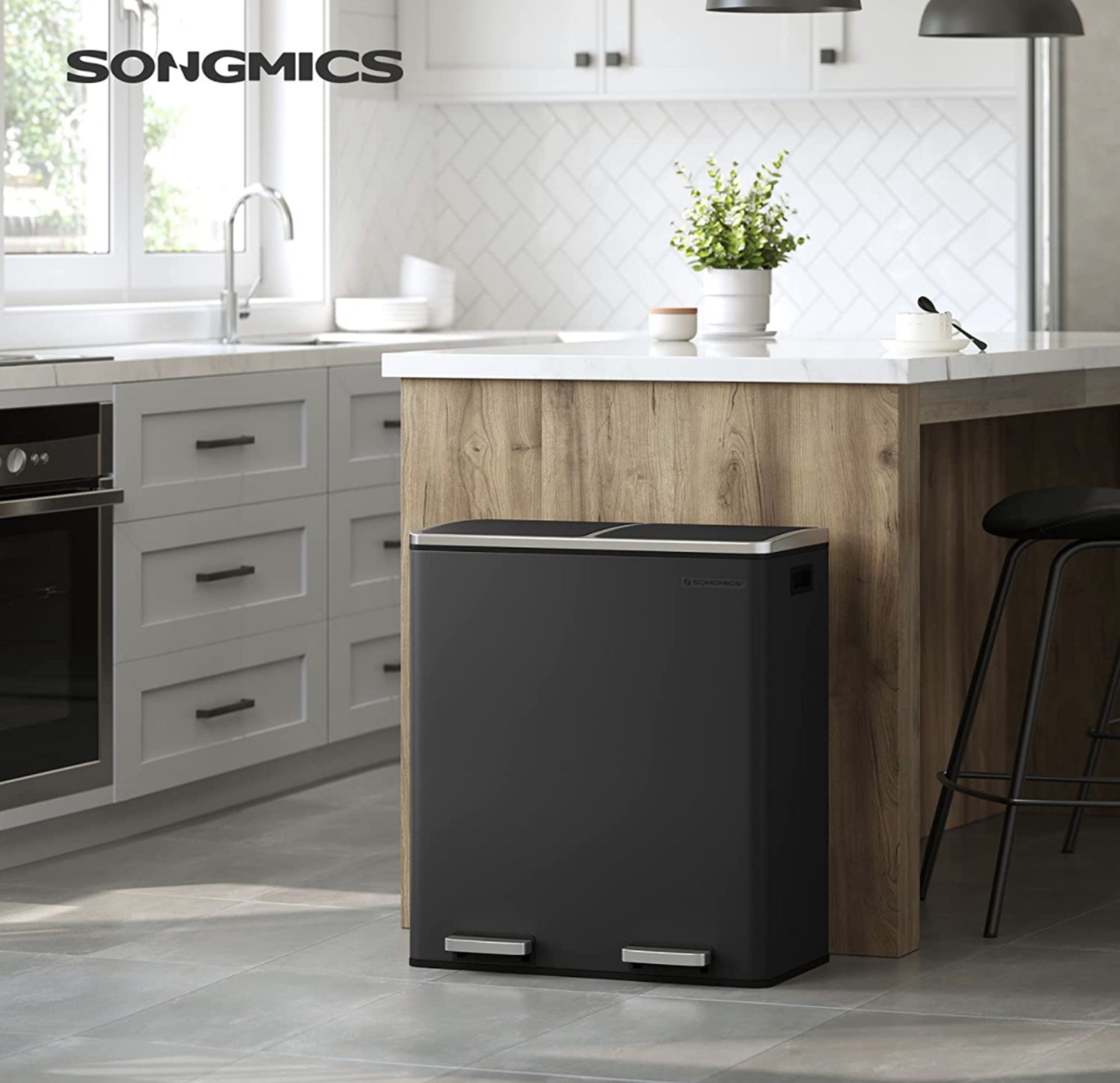 Songmics Dual Rubbish Bin 2 x 30L Dual Compartment Recycling Bin RRP £115