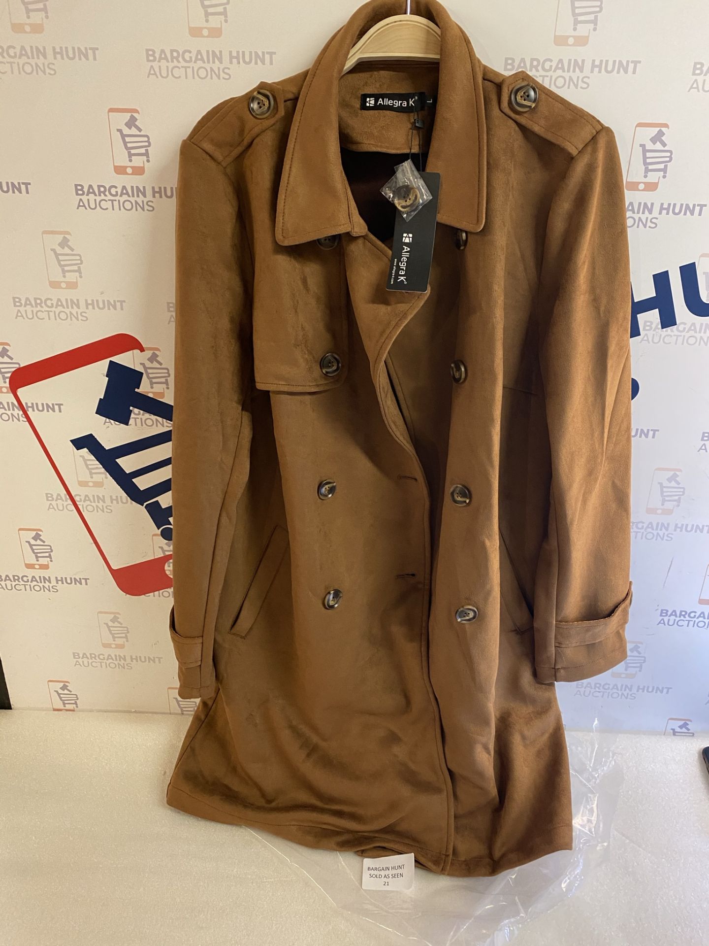 RRP £84.99 Allegra K Women's Notched Lapel Faux Suede Trench Coat Jacket, L