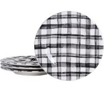 Bico Black and White Plaid Ceramic Salad Plates, 22 cm, Set of 4 RRP £39.99