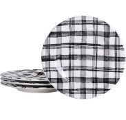 Bico Black and White Plaid Ceramic Salad Plates, 22 cm, Set of 4 RRP £39.99