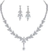 RRP £320 Set of 16 x 14K White Gold Plated Silver Necklace Earrings Set with AAAAA Cubic Zirconia
