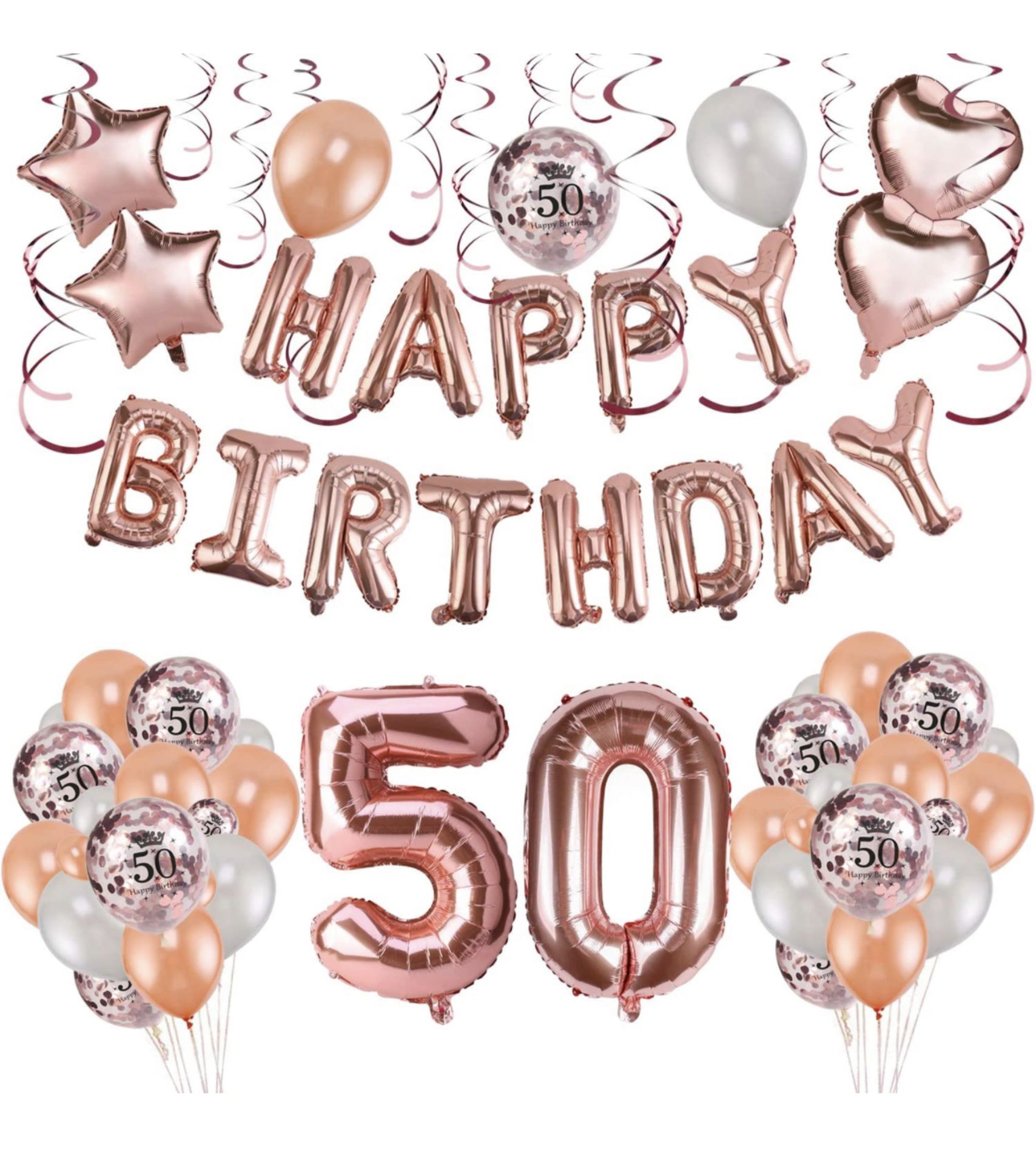 RRP £255 Set of 15 x Howaf Rose Gold 50th Birthday Party Decorations, RRP £17 Each