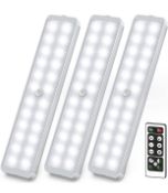 RRP £80 Set of 4 x Wireless Under Cabinet Lights with Remote 3-Pack USB Rechargeable Lights