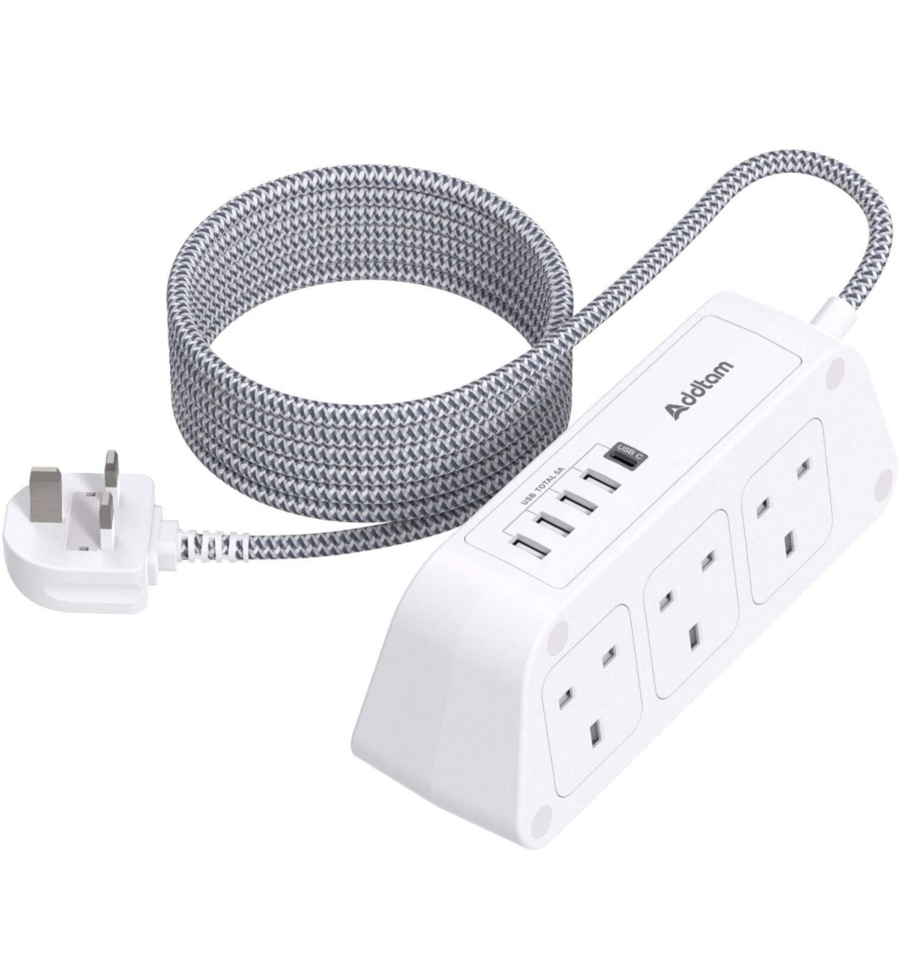Addtam Extension Lead with USB Slots 6 Way Outlets 5 USB Ports