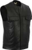 RRP £69 Leatherick Men's Anarchy Collarless Genuine Real Leather Biker Vest Black - M