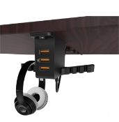 Under Desk Headset Stand 3-Port USB Charging Station