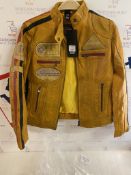 RRP £89.99 Aviatrix Women's Jacket 100% Genuine Leather Yellow Biker Style Vintage, Small