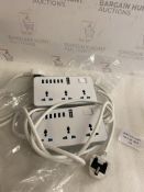 RRP £40 Set of 2 x iBlockCube 6 USB Power Strips Extension Lead 2M, 3Way Cable Surge Protector