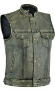 Mens Top Grain Sons of Anarchy Distressed Biker Leather Waistcoat, L RRP £49.99