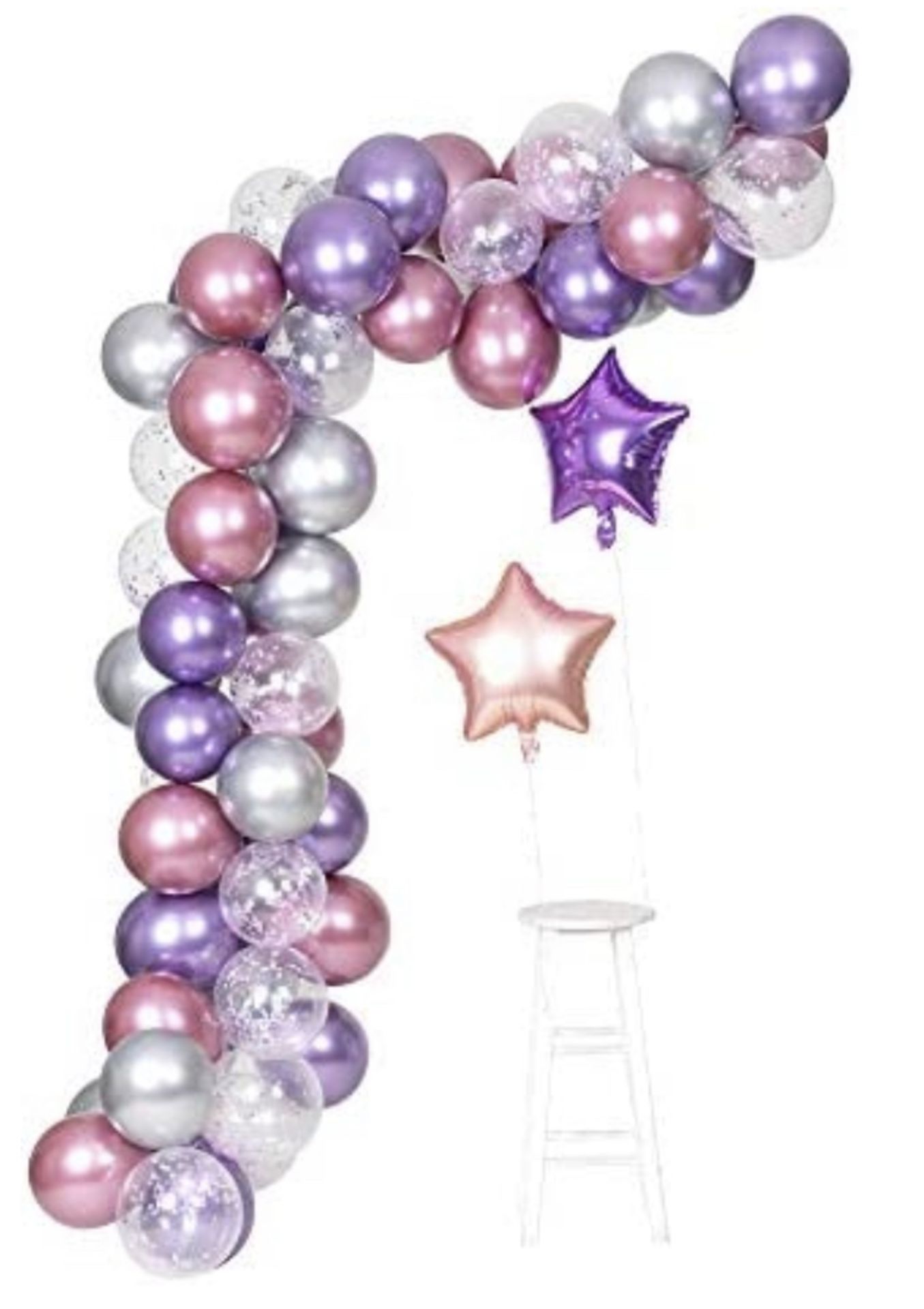 RRP £240 Set of 16 x Purple Metallic Chrome Pink Silver Balloons Garland 62pcs Arch Kit