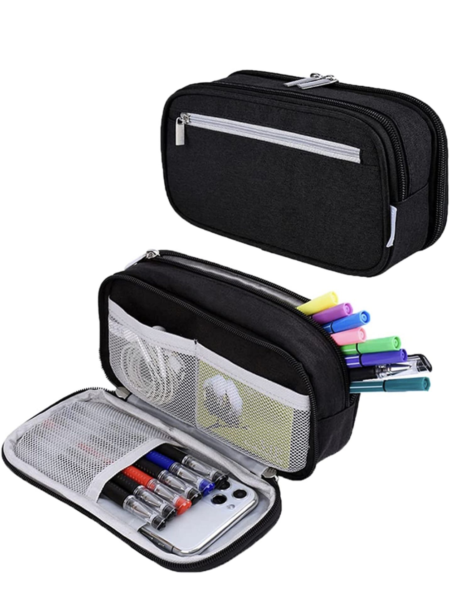 RRP £180 Set of 30 x Large Capacity Black Pencil Case with 3 Compartments