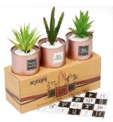 Kitzini Artificial Succulents Boho Décor - 3 Faux Succulents Plants, Rose Gold