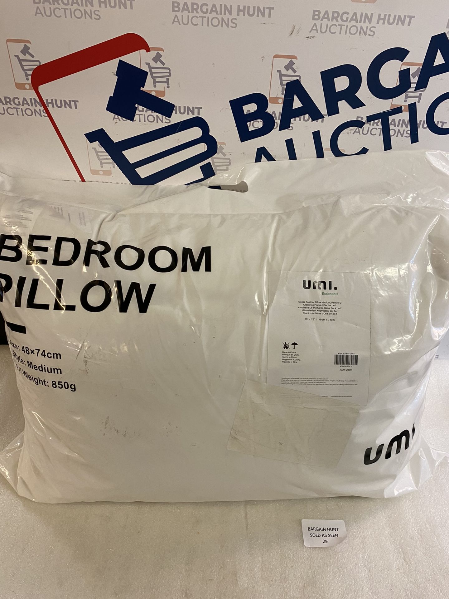RRP £62.99 Umi Pack of Two White Goose Feather Pillows with 100% Cotton Fabric - Image 2 of 2