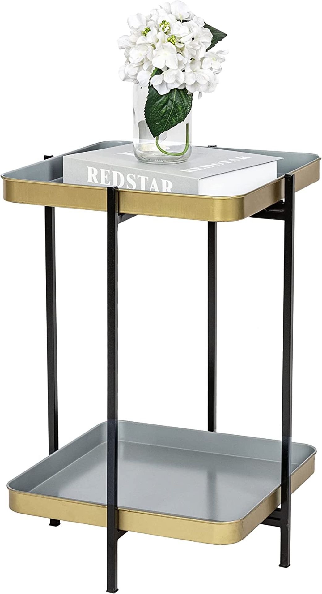 2-Tier Tray Top Side Table, End Table Folding Table Legs, Nightstand Sofa Side Coffee Table