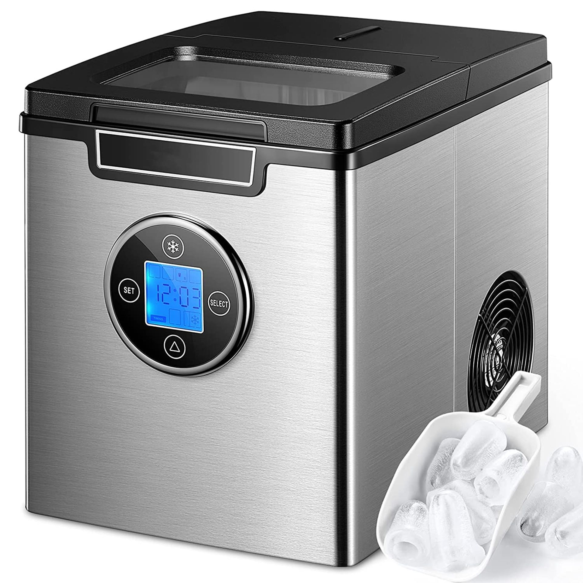 RRP £129.99 Kealive YT-E-005C Stainless Steel Ice Maker Machine Countertop LCD Display