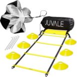 Agility Ladder Speed Training Equipment with Resistance Parachute, Disc Cones, Stakes, Bag