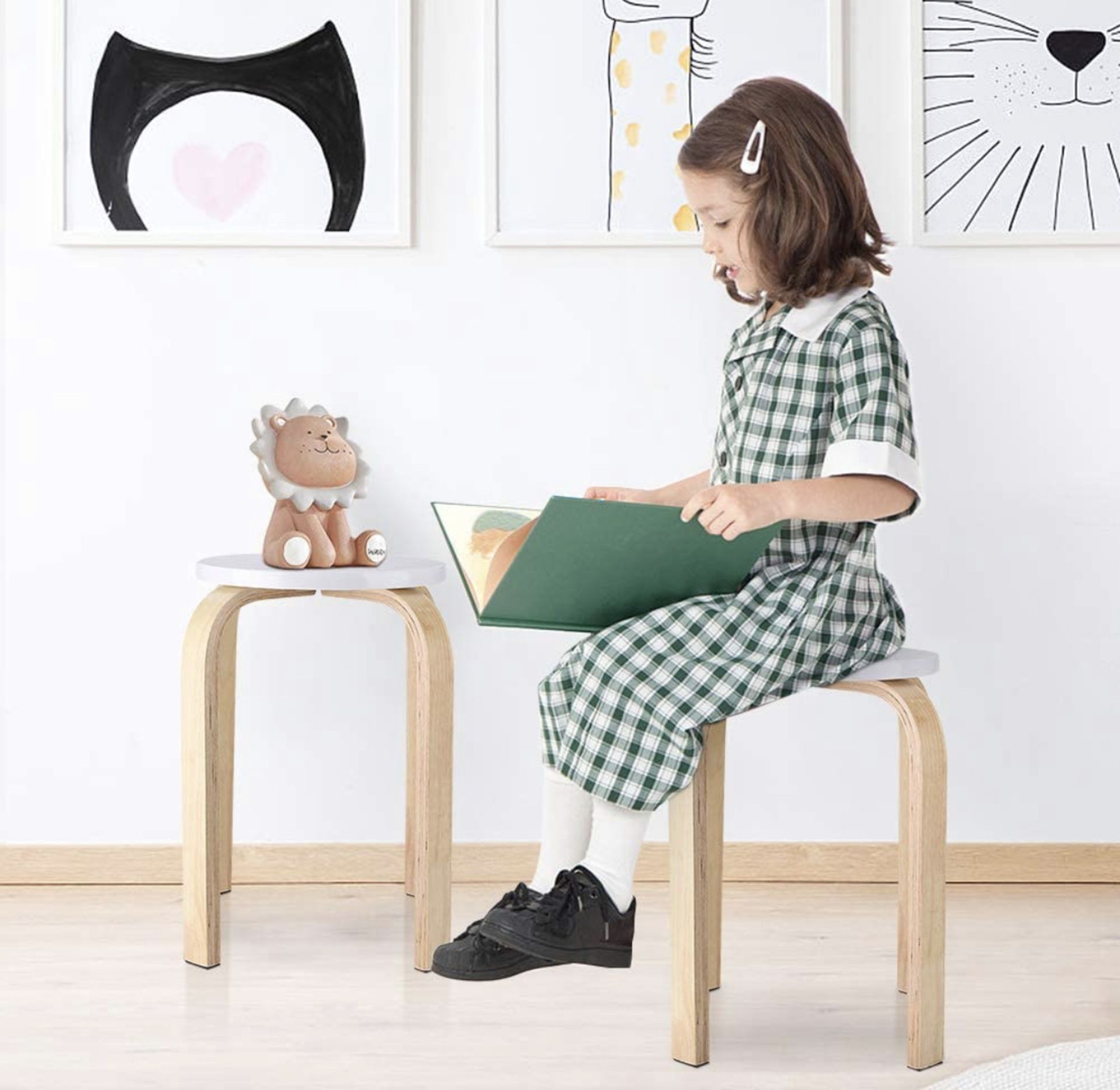 Ejoyous Bent Wood Stacking Round Stools, White Set of 4 RRP £100