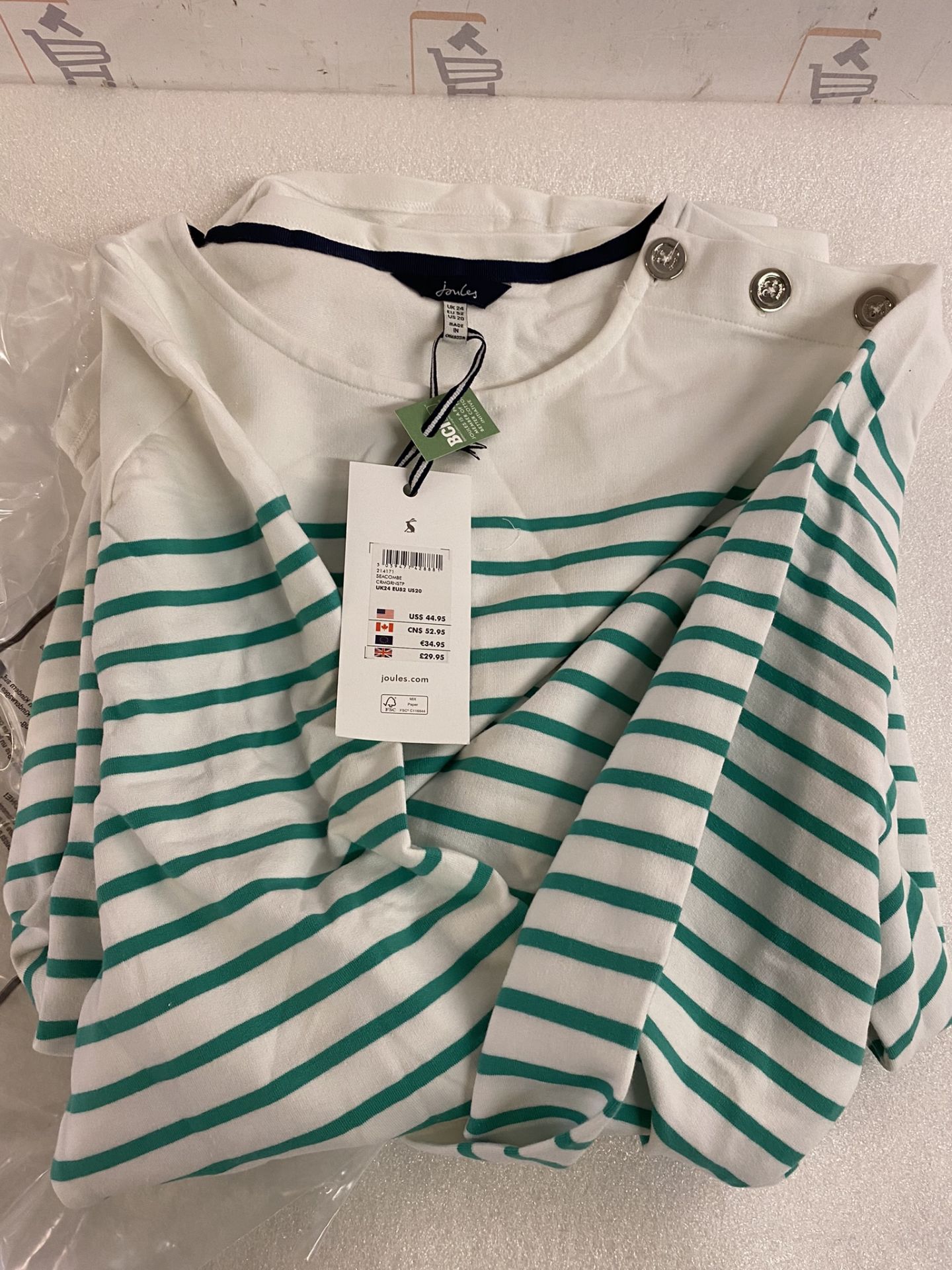 Joules Womens Button Shoulder Breton Top, UK 24 RRP £29.99