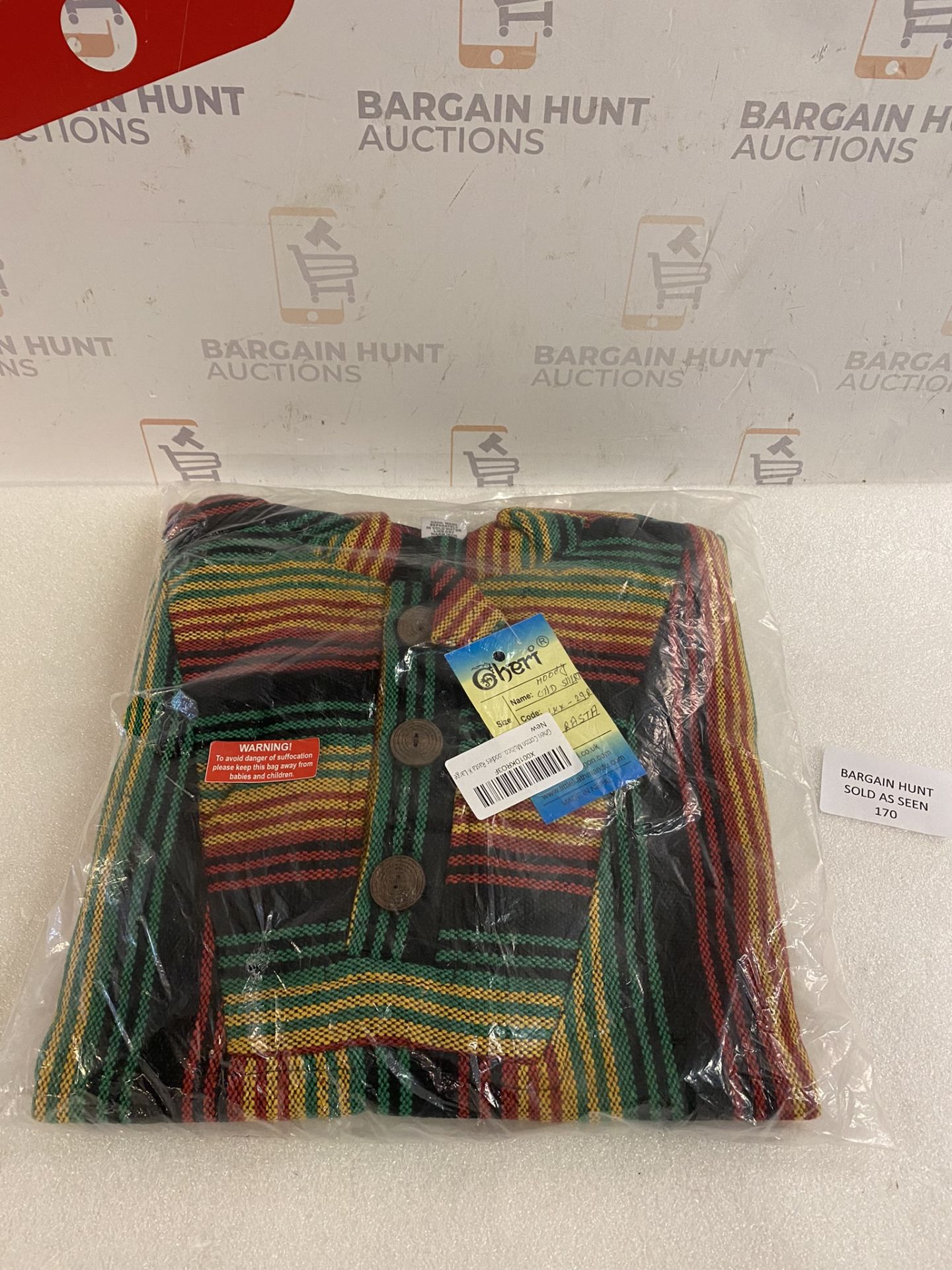 RRP £34.99 Gheri Cotton Multicoloured Striped Ethnic Baja Hoodies Rasta, XL