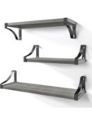 RRP £50 Set of 2 x Pipishell 3-Piece Floating Shelves Wood Wall Mounted Shelf