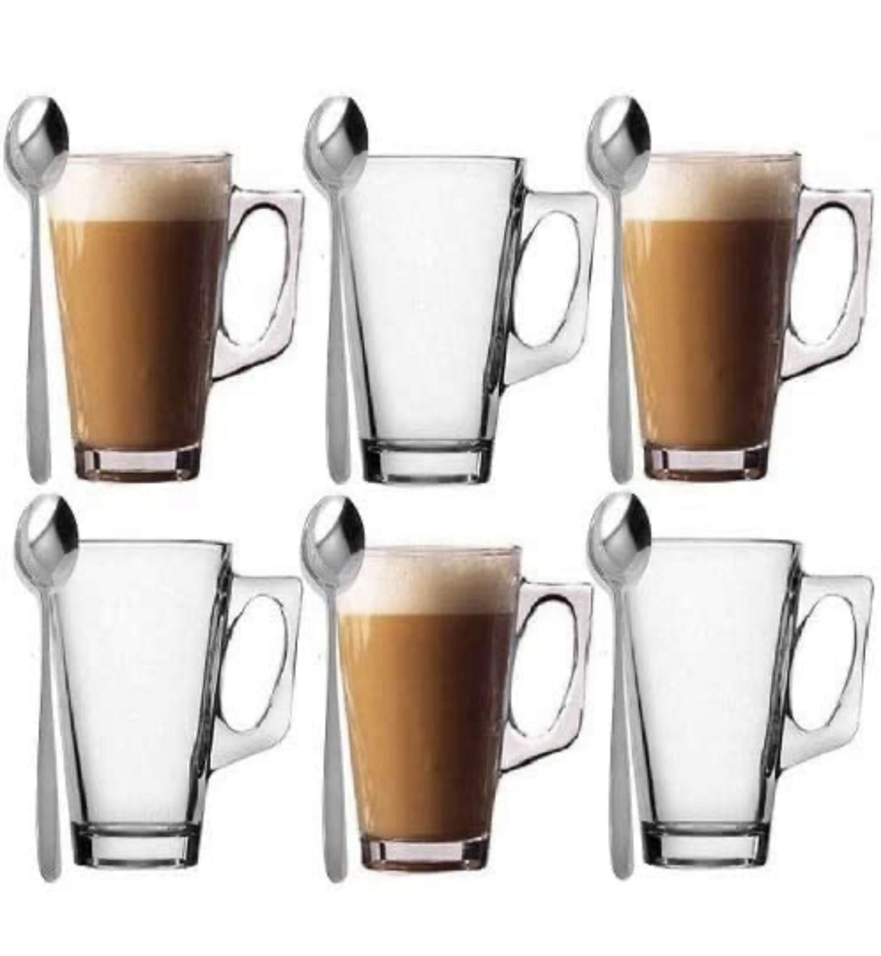 Latte Glasses with Spoons 6-Pack Coffee Cups