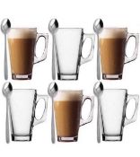 Latte Glasses with Spoons 6-Pack Coffee Cups