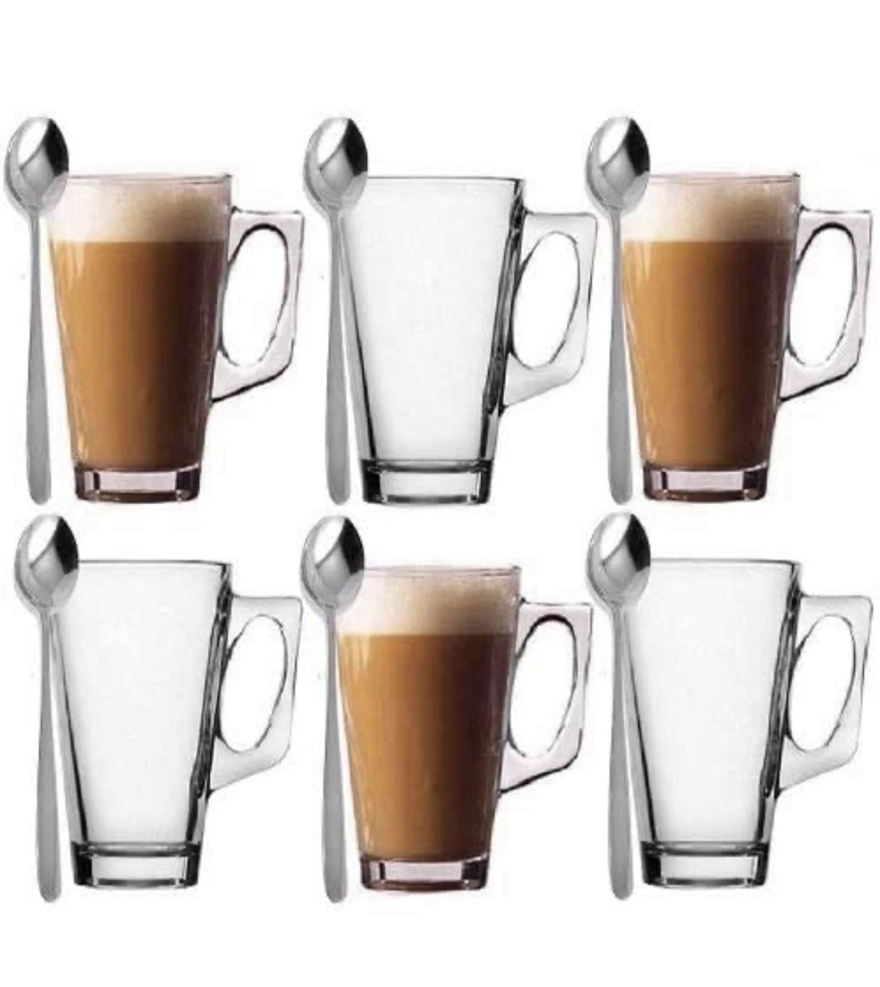 Latte Glasses with Spoons 6-Pack Coffee Cups