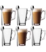 Latte Glasses with Spoons 6-Pack Coffee Cups