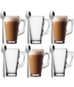 Latte Glasses with Spoons 6-Pack Coffee Cups