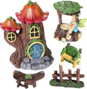 RRP £42 Set of 3 x Jetec 5-Pieces Fairy Garden Yard House Hand Painted Miniature Fairy Figurine