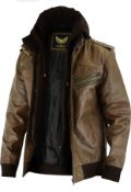 Leatherick Victor Men's Brown Leather Biker Jacket, XL RRP £84.99