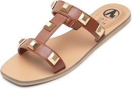 MIXIN Womens Flat Summer Sandals for Ladies Casual Dress Sliders, 8 UK