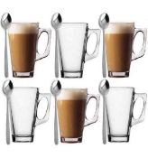 Latte Glasses with Spoons 6-Pack Coffee Cups