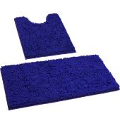 Homeideas 2-Piece Blue Bath Mat Set Chenille Plush Mat Set