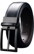 RRP £39 Set of 3 x Men's Reversible Black/ Brown Leather Belt 1.25" Wide, 32-34" Waist