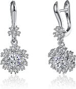 Sywin Women's 3A Cubic Zirconia 925 Sterling Silver Dangle Clip Earrings RRP £33.99