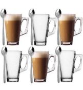 Latte Glasses with Spoons 6-Pack Coffee Cups