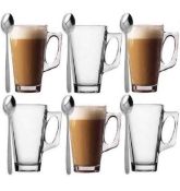 Latte Glasses with Spoons 6-Pack Coffee Cups