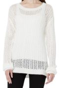 RRP £45 Set of 3 x Hikaro Women's Eyelet Sweater Crew Neck Long Sleeve Knit Jumper, S