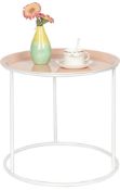 Topfly Round Metal Side Table with Detachable Tray, Coral & White RRP £19.99