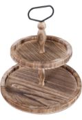 Ootsteos Double Tiered Serving Tray Wooden Round Tray