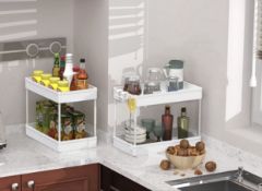 RRP £32 Set of 2 x Spacekeeper Under Sink Organizer 2-Tier Multi-Purpose Shelf