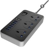 iBlockCube Extension Lead with 6 USB Ports Surge Protected Power Strip, 2M (6.5ft) UK Plug