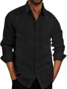 Aumelr Men's Linen Long Sleeve Casual Cotton Shirt, XL RRP £18.99