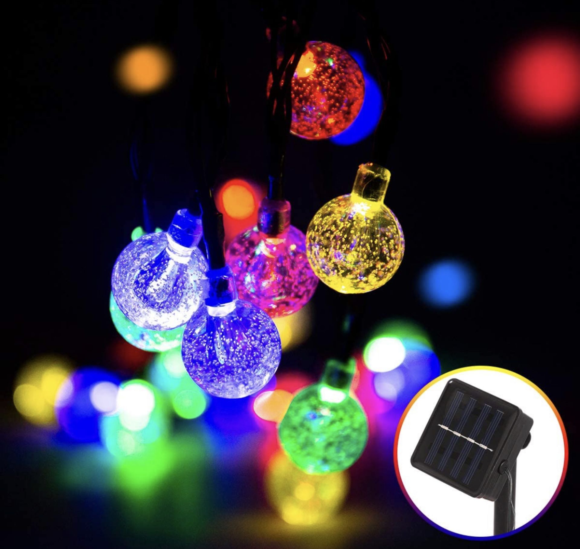 RRP £42 Set of 3 x Solar String Lights, (2 x 22ft warm white, 1 x 32ft Multicolour) Garden Lights