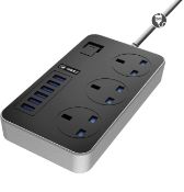 iBlockCube Extension Lead with 6 USB Ports Surge Protected Power Strip, 2M (6.5ft) UK Plug