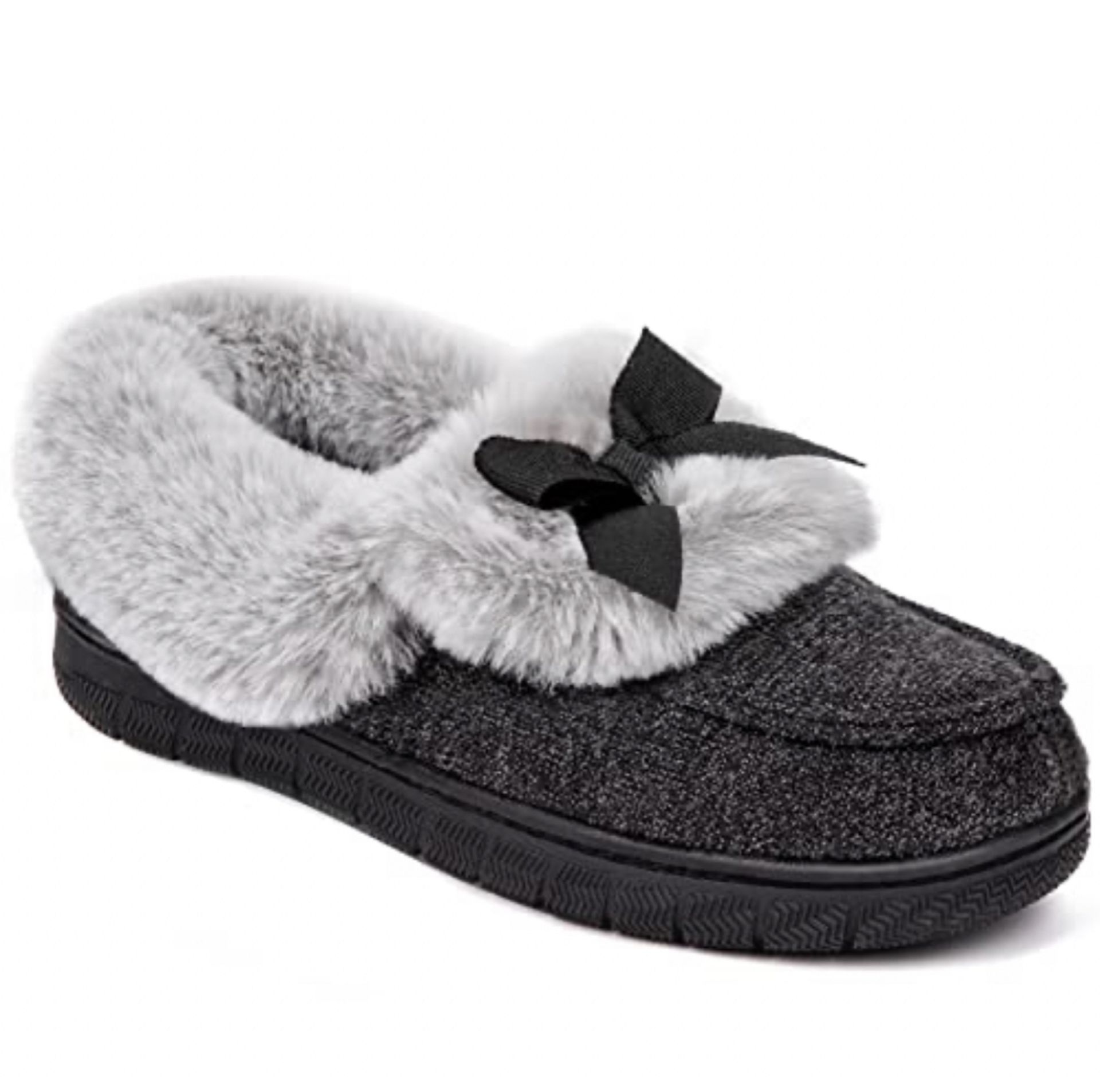 RRP £18.99 VeraCosy Women's Knitted Fluffy Memory Foam Warm Slippers with Bow, 9 UK