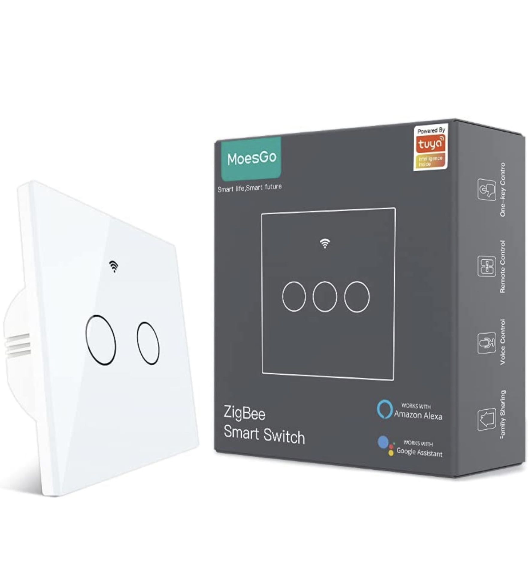 RRP £22.99 MoesGo Zigbee 2-Gang Smart Wall Light Switch works with Alexa and Google Home