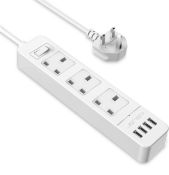 JSVER Extension Lead with 4 USB Ports Smart Charging Power Strip