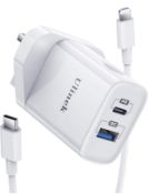 RRP £32 Set of 2 x Ulinek 2-Ports USB C and A iPhone Fast Charger Plug and 2m Lightning Cable